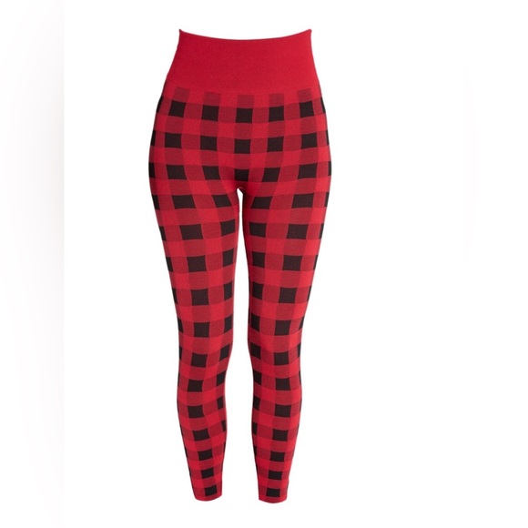 MUK LUKS red buffalo plaid soft fleece lined RIBBED TEXTURE leggings sz 1X/2X - Picture 4 of 15